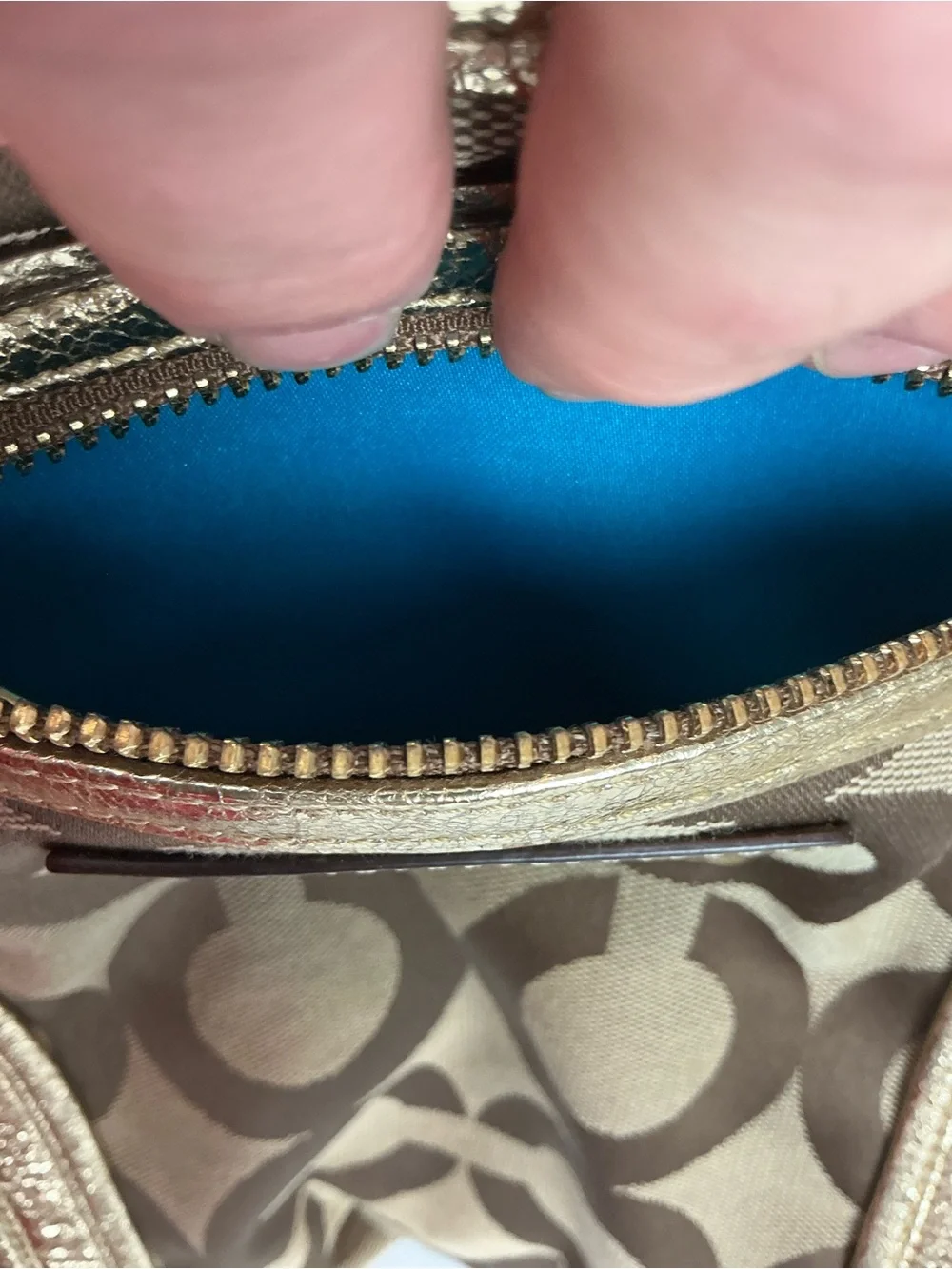 Coach Poppy Op Art Glam Tote Brown Gold Signature 13826